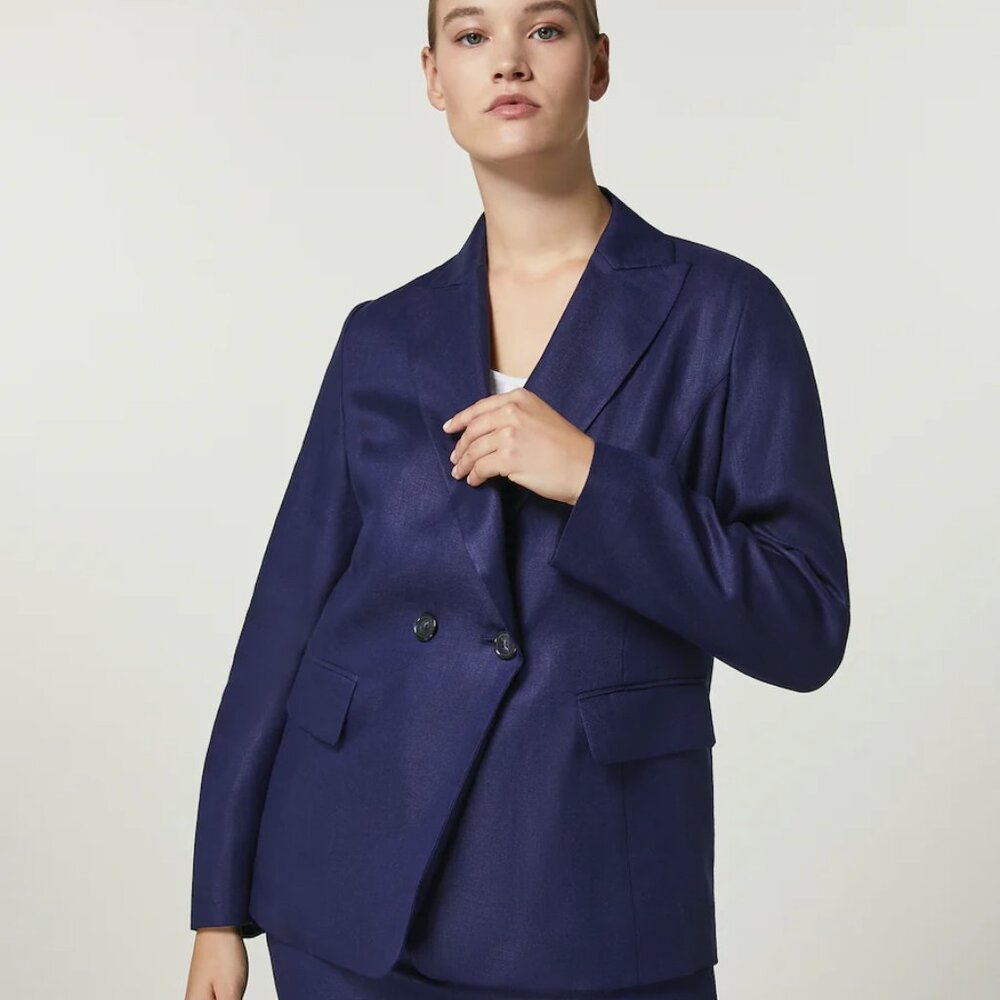 Linen Blue Double-Breasted Blazer, Maria Rinaldi